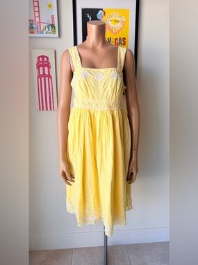NWT Carole Little Yellow Embroidered Midi Dress